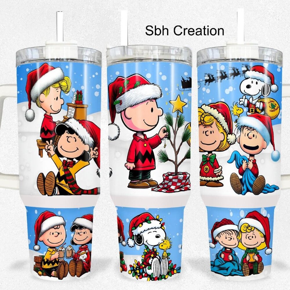 40oz Charlie brown christmas stanley style insulated tumbler